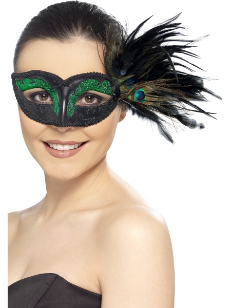Benátska maska Colombina - zelená